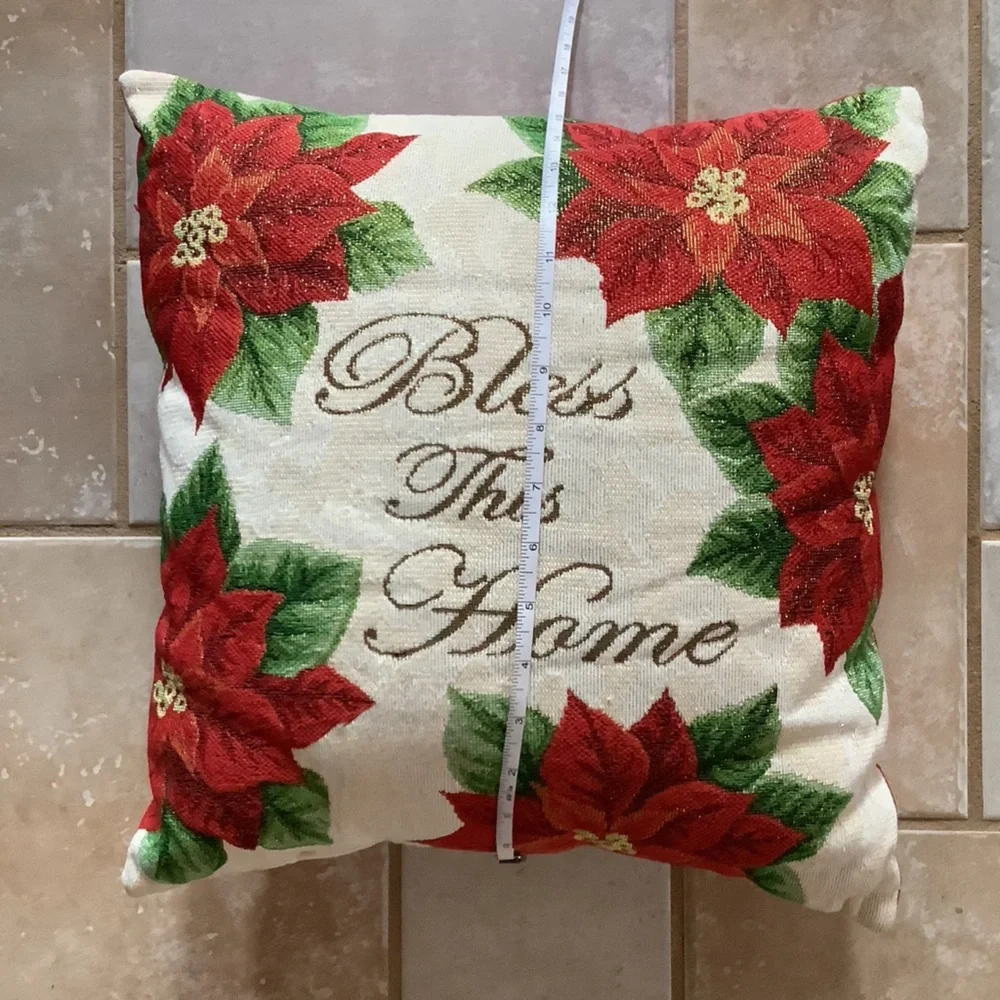 Festive Poinsettia Throw Pillow - Red and Green